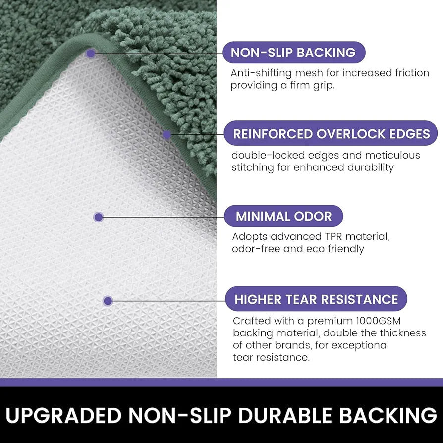 Luxe Home International Microfibre Rectangular Bath Mat Super Soft Anti Skid Newman Mats For Bathroom Colour Green