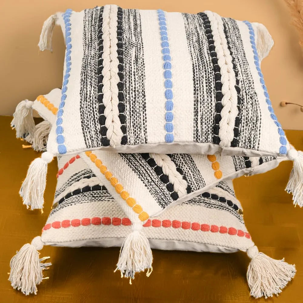 Sajavat Home Cotton Cushion Cover Colour Beige & Blue