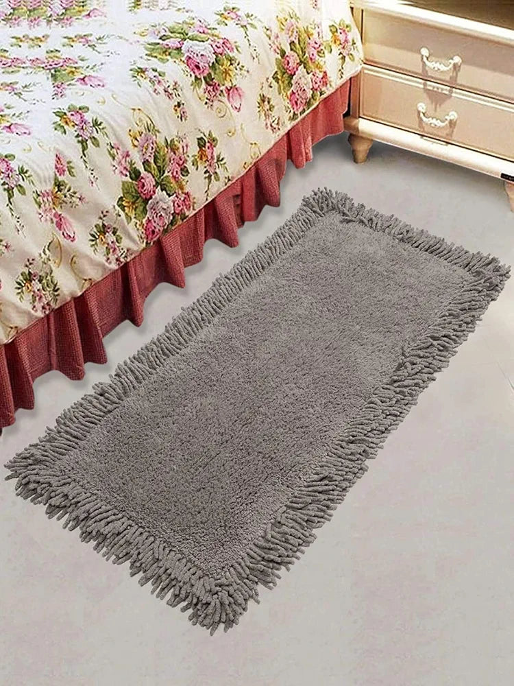 Saral Home Shaggy Soft Cotton Durable & Washable Multipurpose Bedside Runner Colour Light Grey