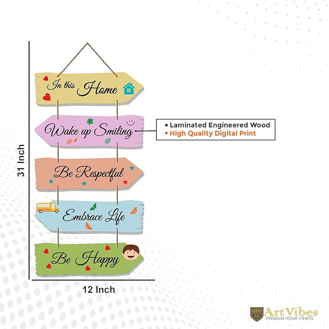 Artvibes Home Quotes Mdf Wooden Wall Hanger for Living Room | Set of 5