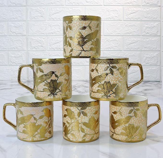 Femora Bone China Gloden Tea Cup | Weaver Love Glod | 160 Ml | Gold