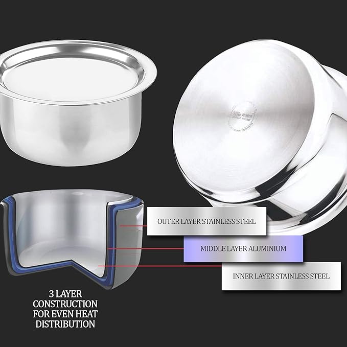 Milton Pro Cook Triply Stainless Steel Induction Tope with Lid, 14 cm / 1.1 Litre - 1220 gms
