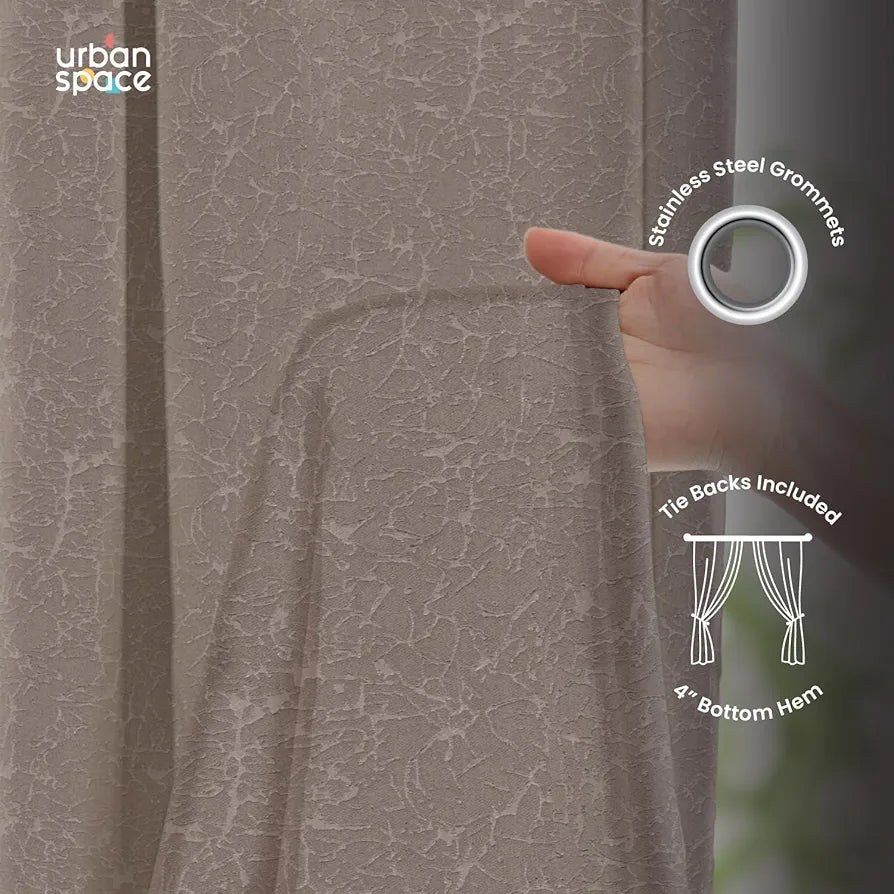 Urban Space Blackout Curtains for Doors Set of 2 Embossed Abstract Design Light Blocking Curtain Earth Brown