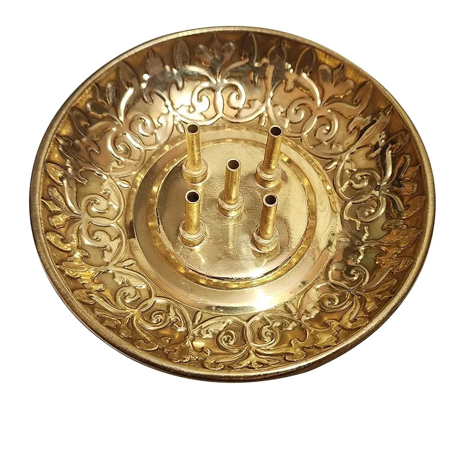 Pure Source India Handcrafted Brass Incense Holder 5 Stick Burner Antique gold