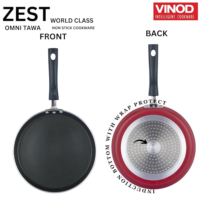 Vinod Zest Aluminium Non Stick Dosa Omni Tawa - 28cm | 4mm Extra Thick | 3 Layer Ceramic Coat | Bakelite Handle
