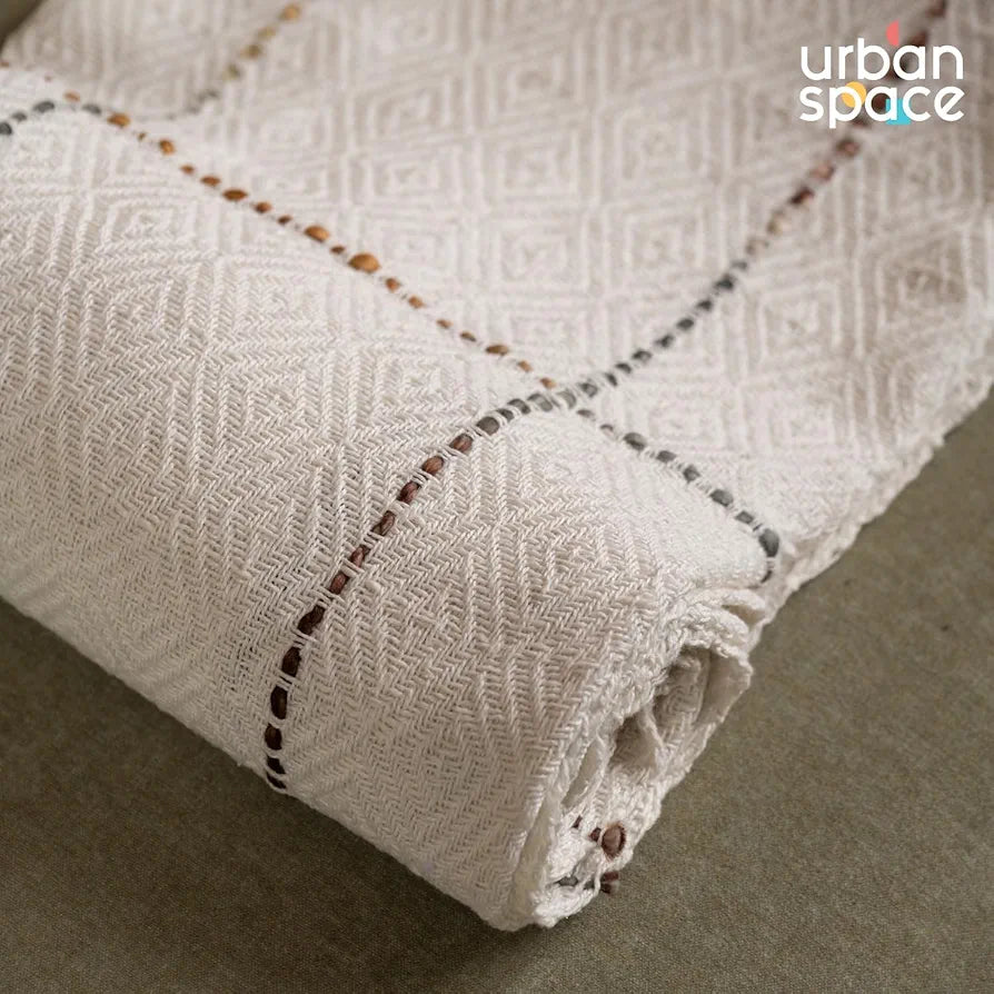Urban Space Handmade Pure Cotton Sofa Throw Blanket, Soft Decorative Throw for Living Room, Sofa, Chair and Couch, Reversible and Breathable Throw -200 TC White checks