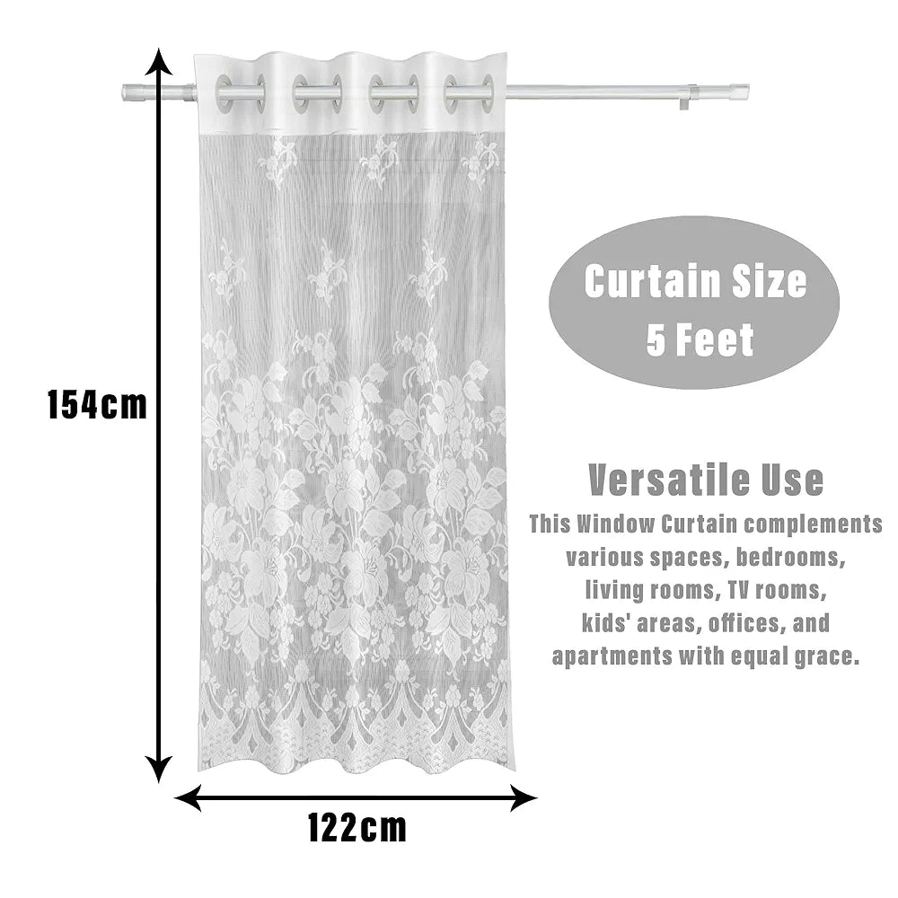Kuber Industries Darkening Window Curtains Sheer Curtain with 8 Rings SY27 White Colour