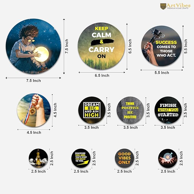 Artvibes Decorative Wooden Wall Hanging Decoration Item for Home | Quotes Decor Item | Pack of 11 Pieces