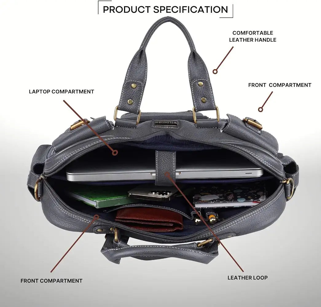 WildHorn Leather Laptop Bag for Men/Office Bag for Men | Fits Upto 15.6 Inch Laptop/MacBook | Laptop Messenger Bag/Leather Bag for Men I Dimension : L-16 inch W-4 inch H-13 inch