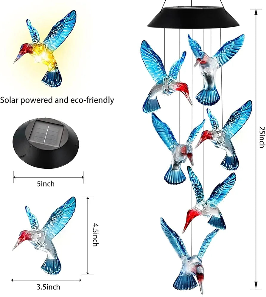 Taiga Humming Bird Solar Power Wind Chimes Color Changing Hanging Led Lights Multi Color