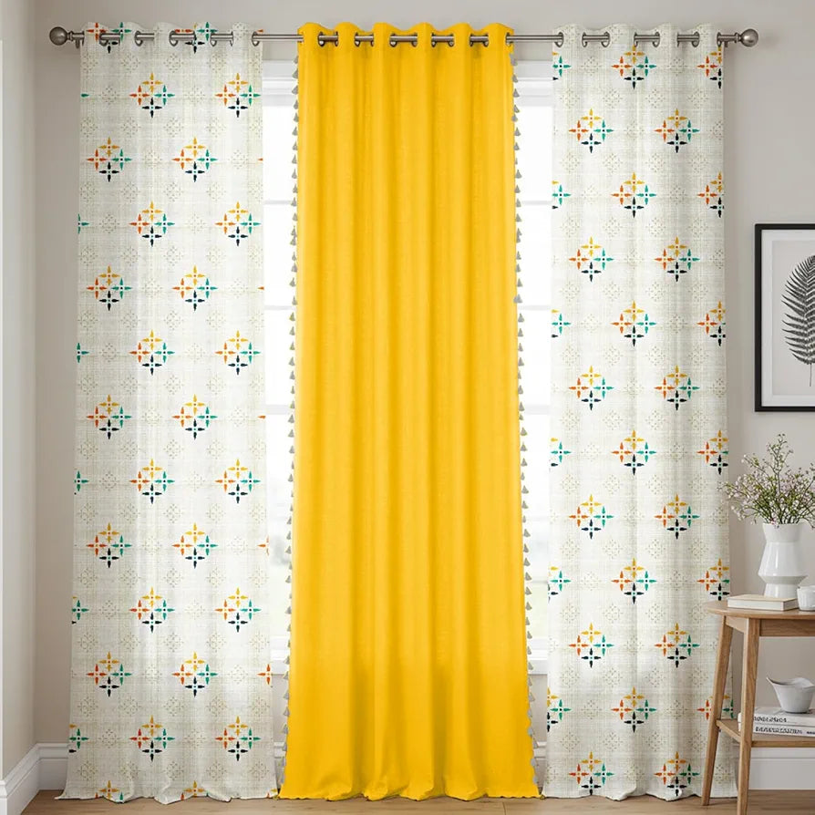 Urban Space Floral Cotton Curtains For Door Combo Set Of 3 Curtains Room Darkening Curtain For Home Decor