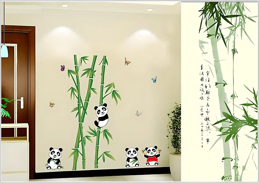 Jaamso Royals Vinyl White Cute Cartoon Pandas Self Adhesive Wall Stickers 60cm X 90cm Multi