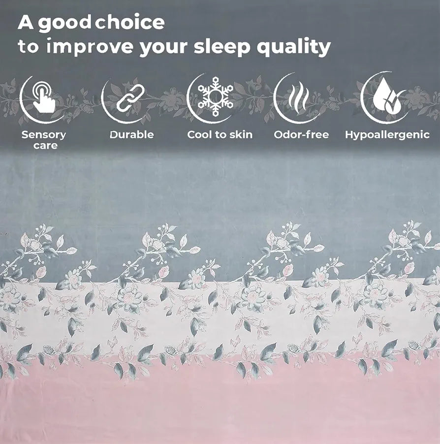 Fresh From Loom Microfiber Single Bedsheet For Single Bed Hypo-Allergenic Floral Design Bed Spread 1 Pillow Covers Included 144 TC Walnut Grey