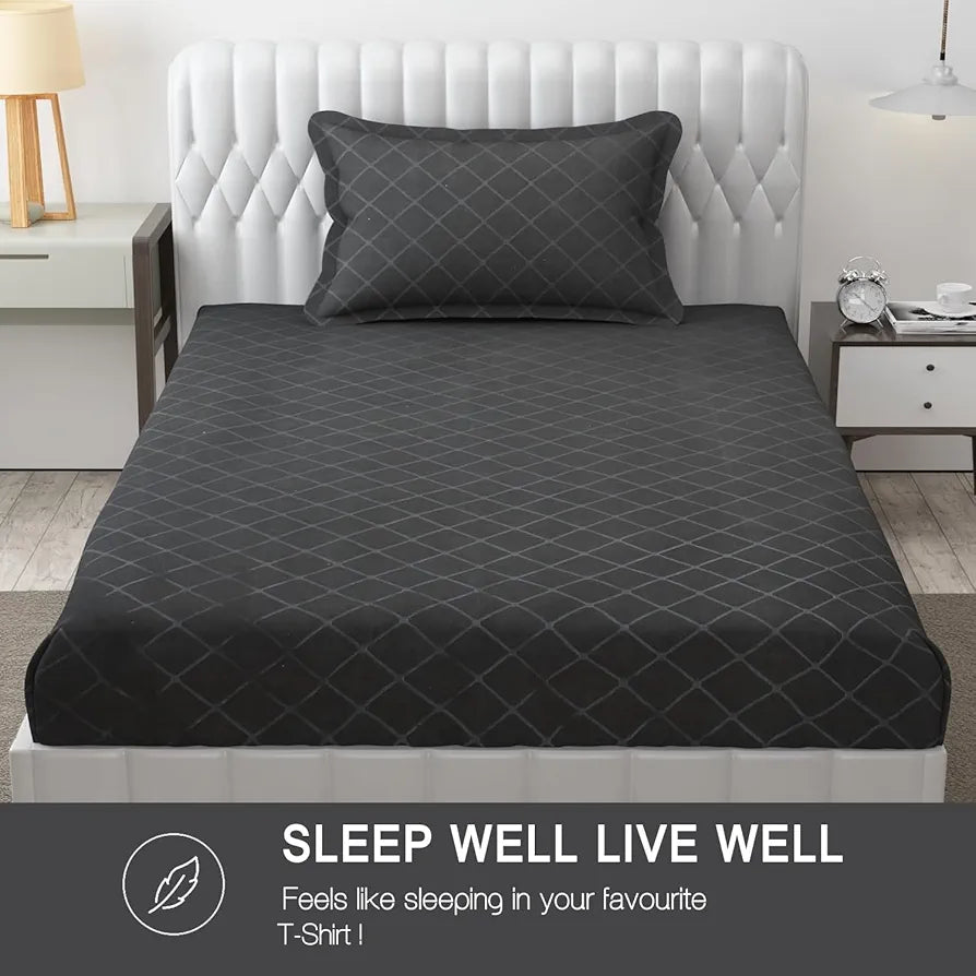 Fresh From Loom Microfiber Single Bed Geometric Bedsheet With 1 Pillow Covers 144 TC Grey Barfi