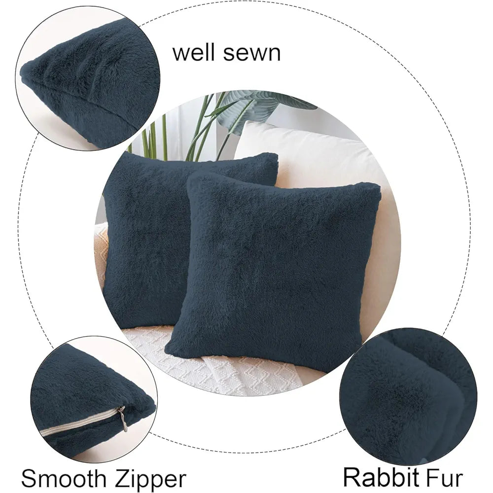 Luxe Home Cushion Cover Duble Side Rabbit Fur Plain Design Covers Set of 2 for Sofa Colour Anthra