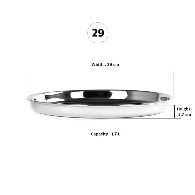 Sumeet Stainless Steel Heavy Gauge Deep Wall Dinner Plates 29cm Set of 4pc