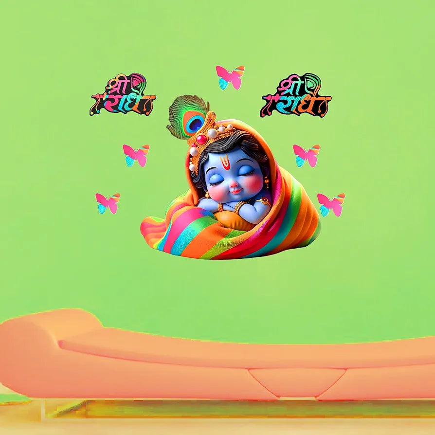 Rng Graphics Pvc Vinyl Self Adhesive Little Krishna Wall Sticker Multicolor 76 Cm X 53cm DW-116L