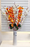 Artificial Flowers Bunch for Decoration Cherry Blossom Ideal for vase Without vase White Orange