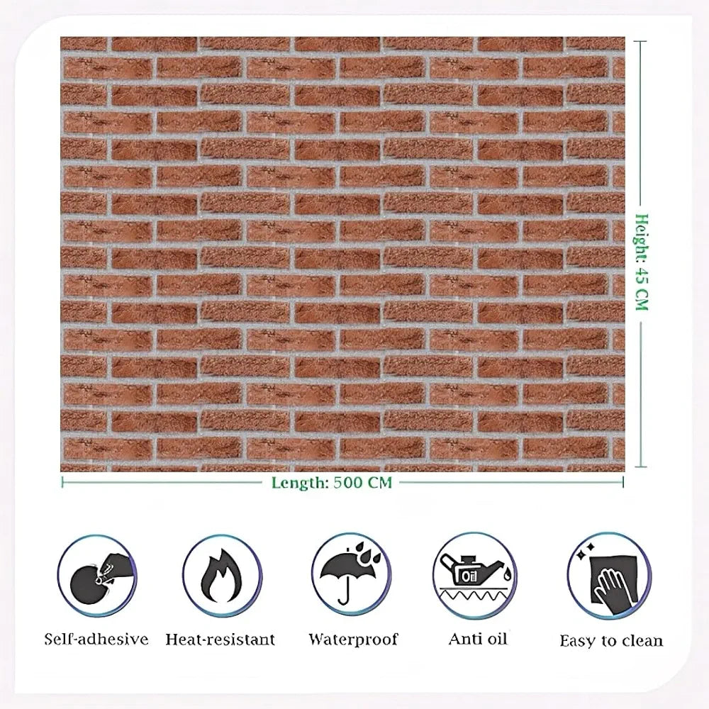 Jaamso Royals Light Red Brick Peel and Stick Wallpaper Wall Decor 500CM