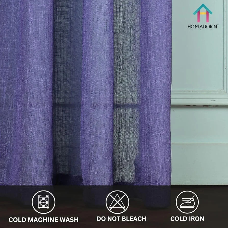 Homadorn Ombre Printed Linen Textured Sheer Curtains White + Purple
