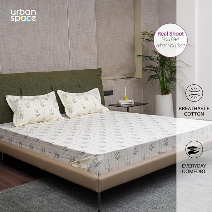 Urban Space Serene Bedsheet for Double Bed 2 Pillow Covers (Colour Sedum Pink)