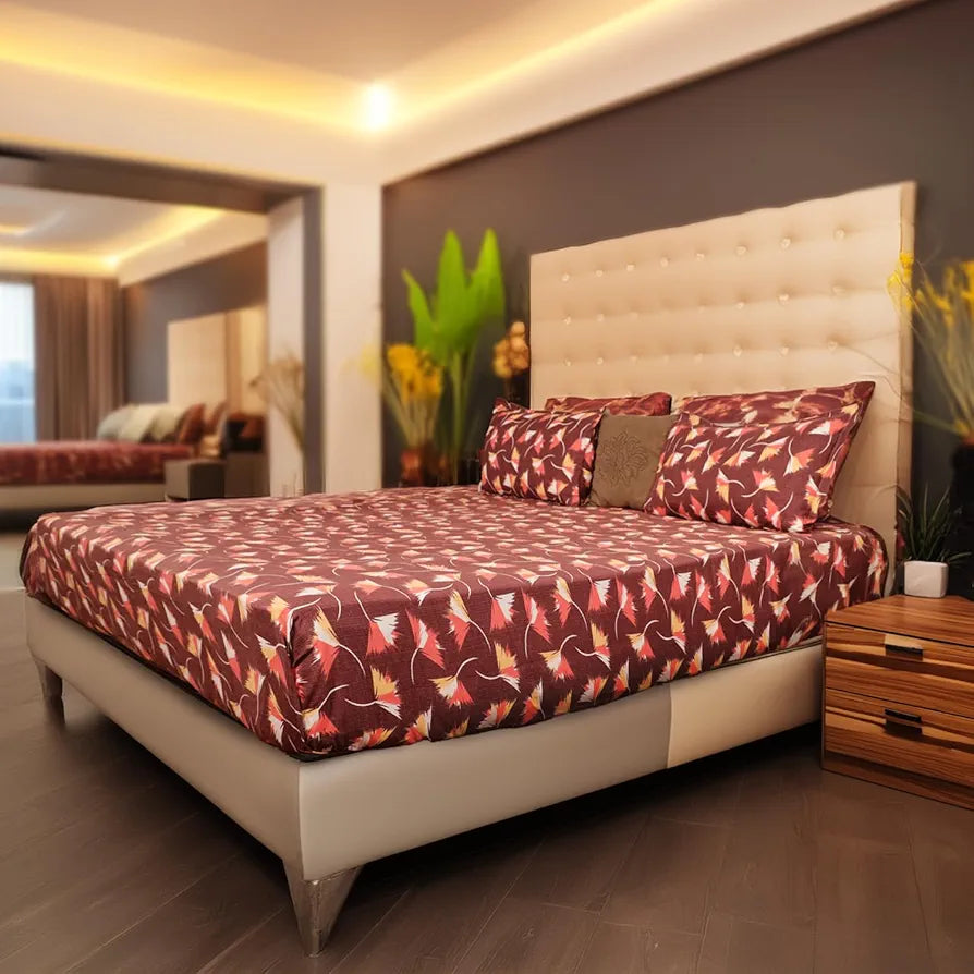 Status Contract Spring Summer Collection Rich Double Bedsheet with 2 Pillow Colour Maroon