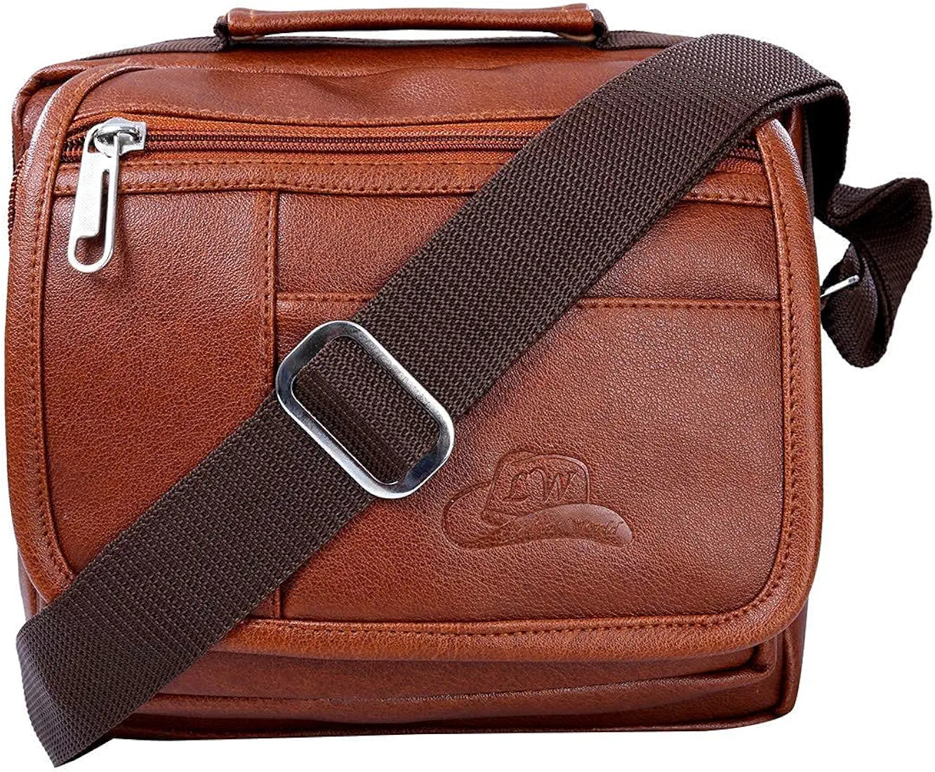 Leather World Sling Bag for Men PU Leather Messenger Cross Body Travel Office One Side Chest Shoulder Bag for Men & Women. - Tan