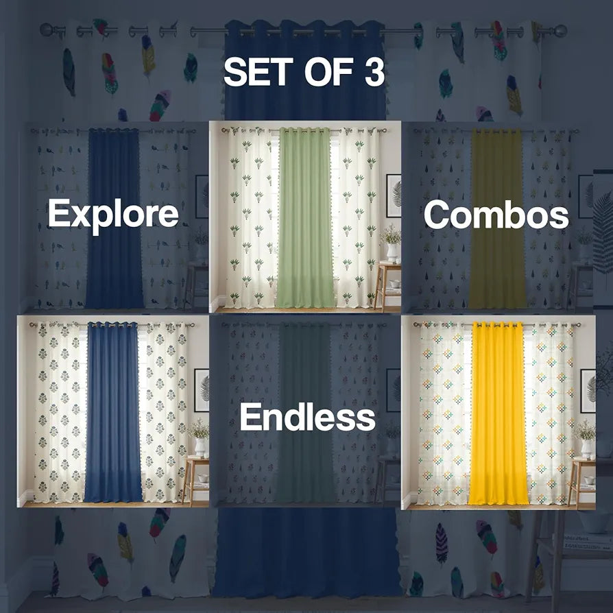 Urban Space Printed Cotton Curtains for Door Combo Set of 3 Curtains Room Darkening Curtain Curtains Dream Catcher & Aura Indigo Colour