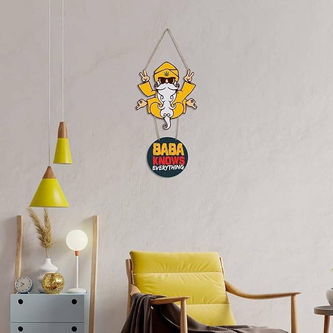 Artvibes Baba Knows Printed Wooden Wall Hanger With Quotes for Home Decor | Artworks Hangings