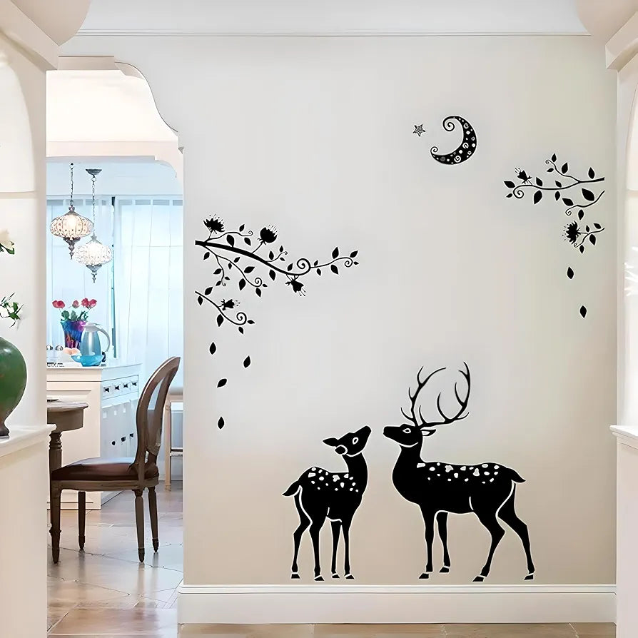 Jaamso Royals Black Deer Pvc Vinyl Self Adhesive Wall Sticker for Home