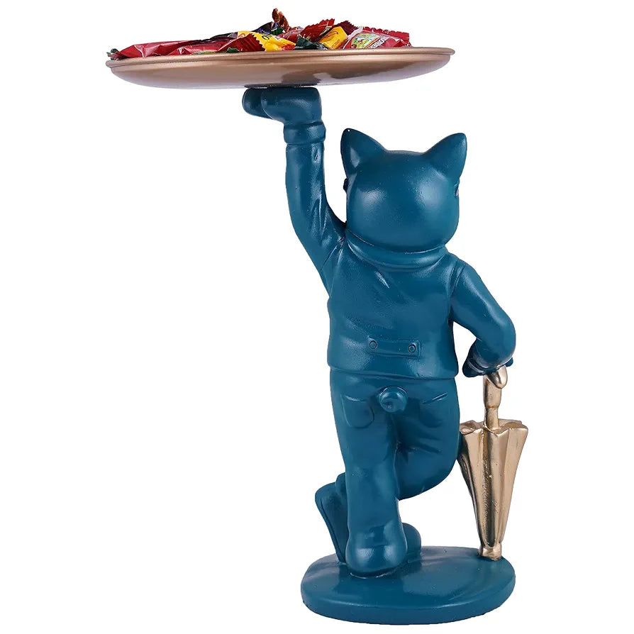 Zart Cool Dog Showpiece with Plate Home Decor Showpiece Dog Blue Umb