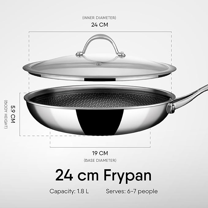 Stahl Artisan Hybrid Triply Frying Pan with Lid Stainless Steel, 1.8 L, 24 cm - 1360 gms