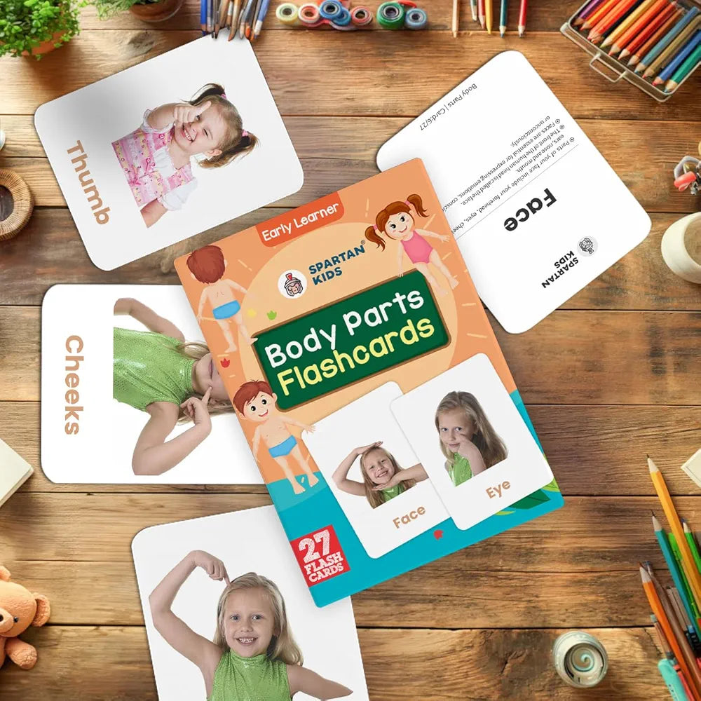 SPARTAN KIDS Body Parts Flash Cards for Kids | 27 Early Learning Flash Cards Easy & Fun Way of Learning 1 Year to 6 Years Babies, for Language_Skills