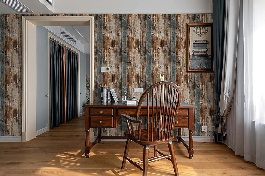 Jaamso Royals Blue and Brown Wood Wallpaper for Furniture Pvc Vinyl Self Adhesive Peel and Stick Wallpaper