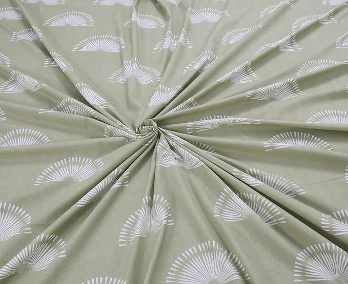 Huesland by Ahmedabad Cotton 144 TC King Size Bedsheet Cotton with 2 Pillow Covers | Sunrise | Basil Green & White