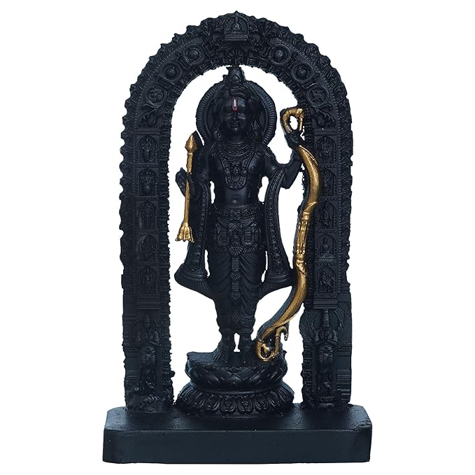 Ecraftindia Black & Golden Polyresin Handcrafted Shri Ram Statue, Ayodhya Ram Lalla Murti Statue