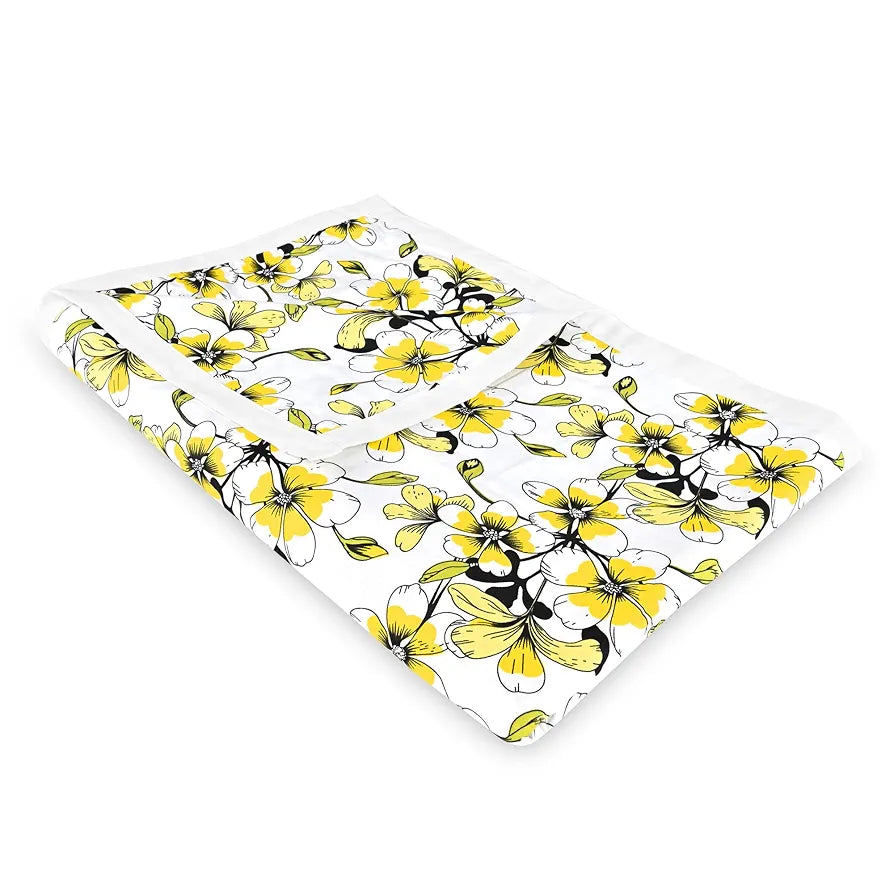 Divine Casa Floret 100% Cotton Single Dohar 120 GSM Soft & Lightweight Throw Blanket Colour Daffodil Yellow