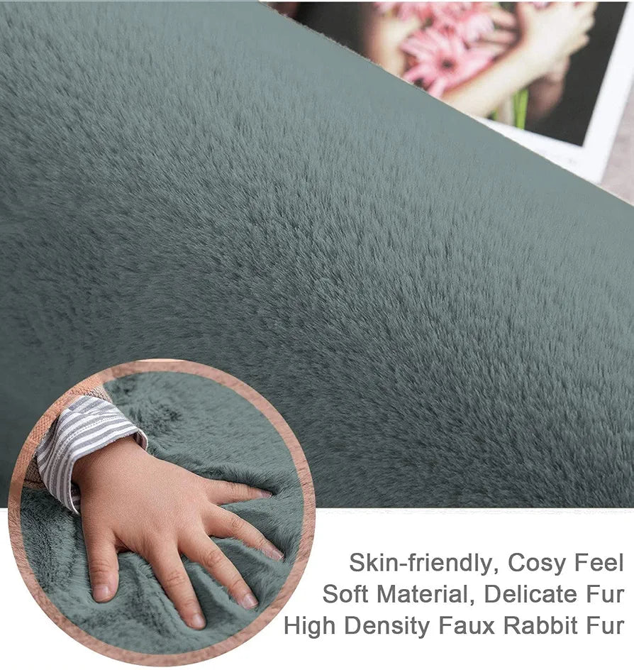 Luxe Home International Ruffle Bath Runner Rabbit Fur 1000 GSM Super Soft Anti Skid Rug for Bedroom 2 X 5 Ft  Colour Grey