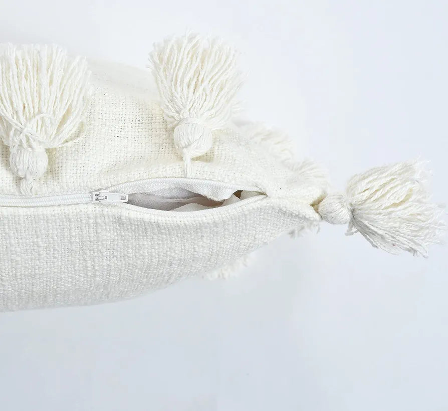 Homadorn Luxury Cotton Handmade Decorative Boho Throw Pillow Covers Colour White