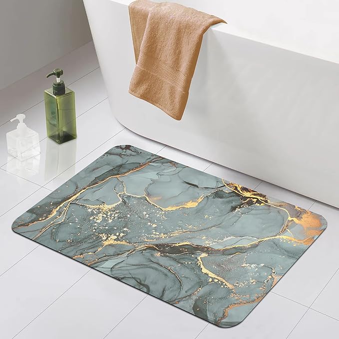 Story@Home Leather Bathroom Mat Aqua Collection Door Mat Anti-Slip Bath Mat Basil Green Rectangular
