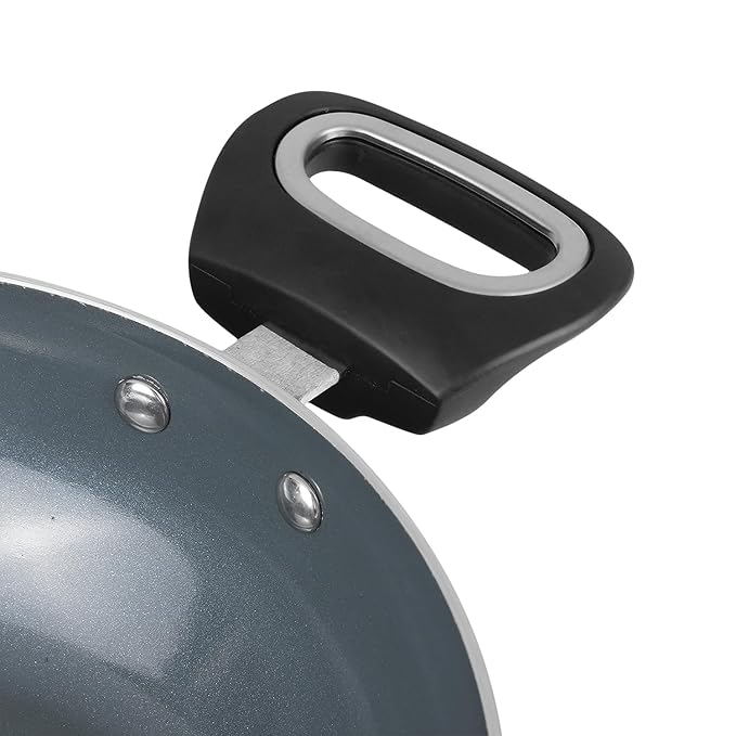 Vinod Zest Ceramica Kadai with Glass Lid - 2.5 Litre (24 cm) | Natural Stick Free Deep Kadhai | Stylish Handle