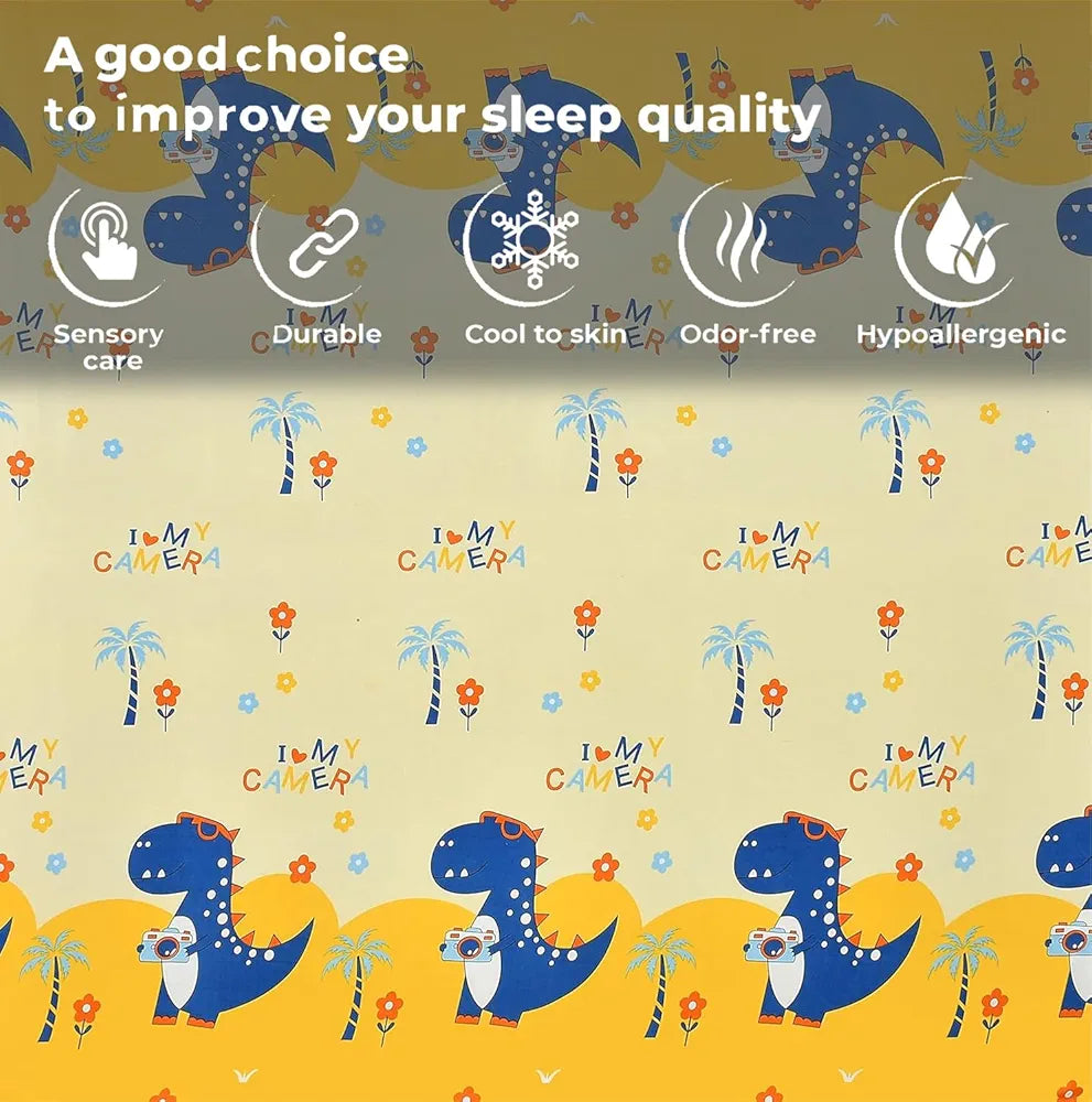 Fresh From Loom Elastic Fitted Bed Sheet Cartoon Printed Bedsheet for Kids 300 TC Multicolor Cream and Blue