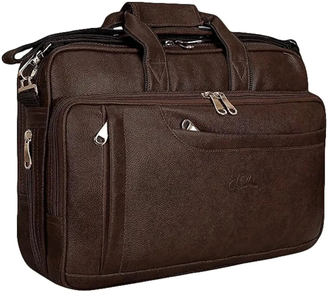 Leather World Synthetic Leather Briefcase: 15.6 Inch Brown Laptop Office Expandable Messenger Shoulder Bag for Men and Women