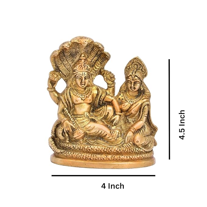 The Advitya Brass Lord Vishnu Laxmi on Sheshnag Statue Idol | Narayan Statue for Home Decor | Vishnu Laxmi Shasnath Sitting Murti