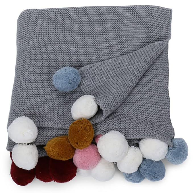 Haus & kinder Cotton Knitted Blanket for New Born Baby Colour Grey