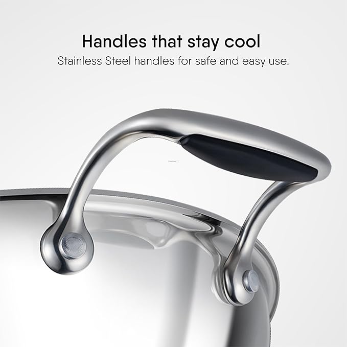 Stahl Artisan Hybrid Triply Non Stick Kadai With Lid, Stainless Steel Kadai for Cooking | Induction & Gas Stove Compatible | 2.4 L | 24 Cm