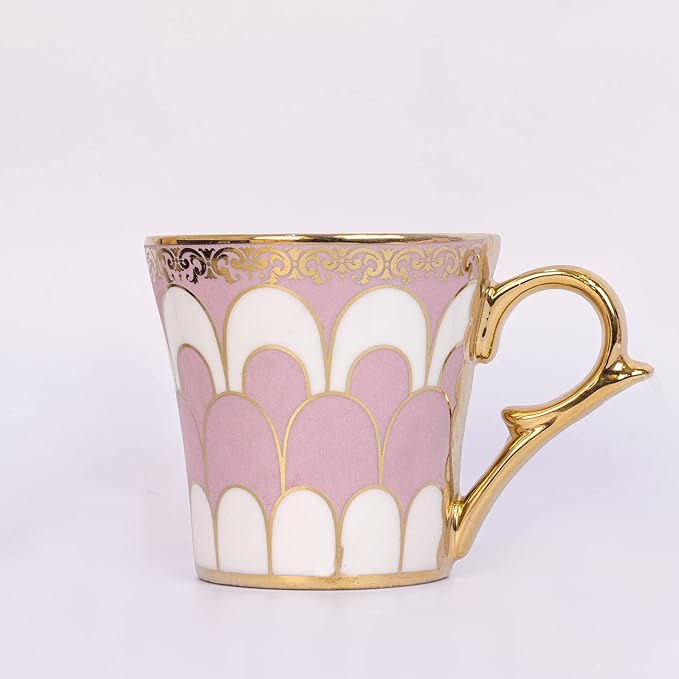 Femora Water Drop Scale Pattern Golden Coffee Mugs | 160 Ml | Pink | 6 Pieces Set | Not Microwave Safe