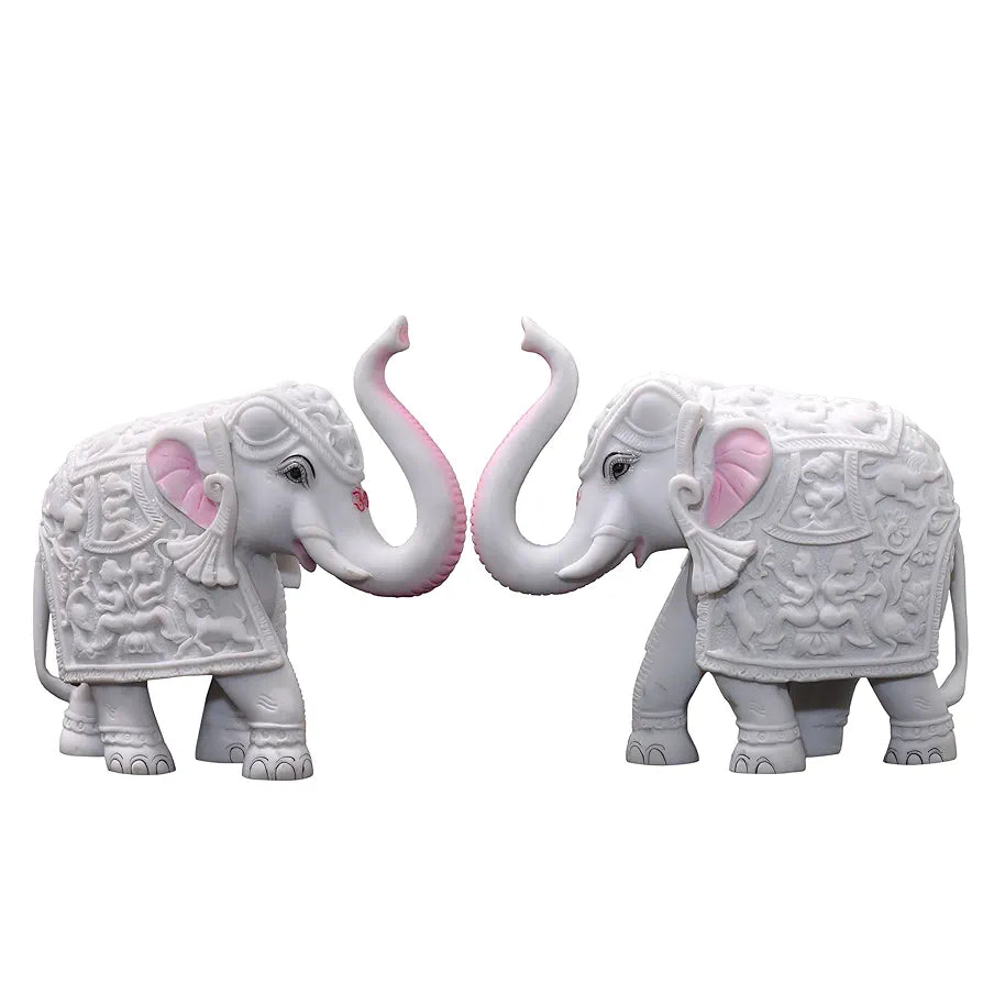 Kraftskala Pack of 2 White Elephant Showpieces Home Decor