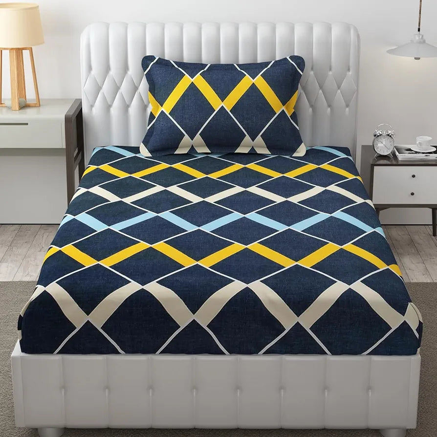 Fresh From Loom Microfiber Single Size Single Geometric Bedsheet with 1 Pillow Covers 144 TC Slate Grey