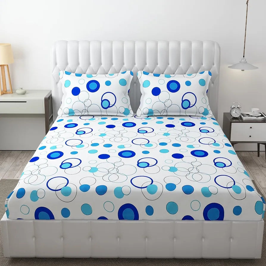 Fresh From Loom Microfiber King Size Bedsheet For Double Bed With 2 Pillow Covers Soft Hypoallergenic 144 TC Circle White